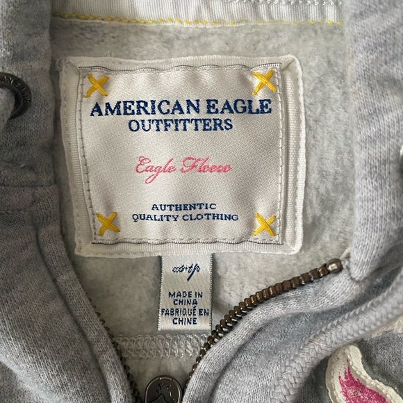 American Eagle Short Sleeve Eagle Fleece Hooded Sweatshirt - Picture 8 of 11